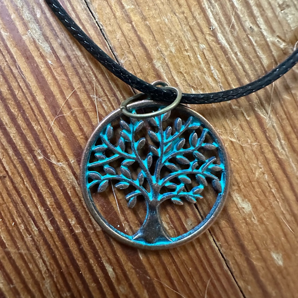 Tree of Life Teal and Brass Pendant Necklace